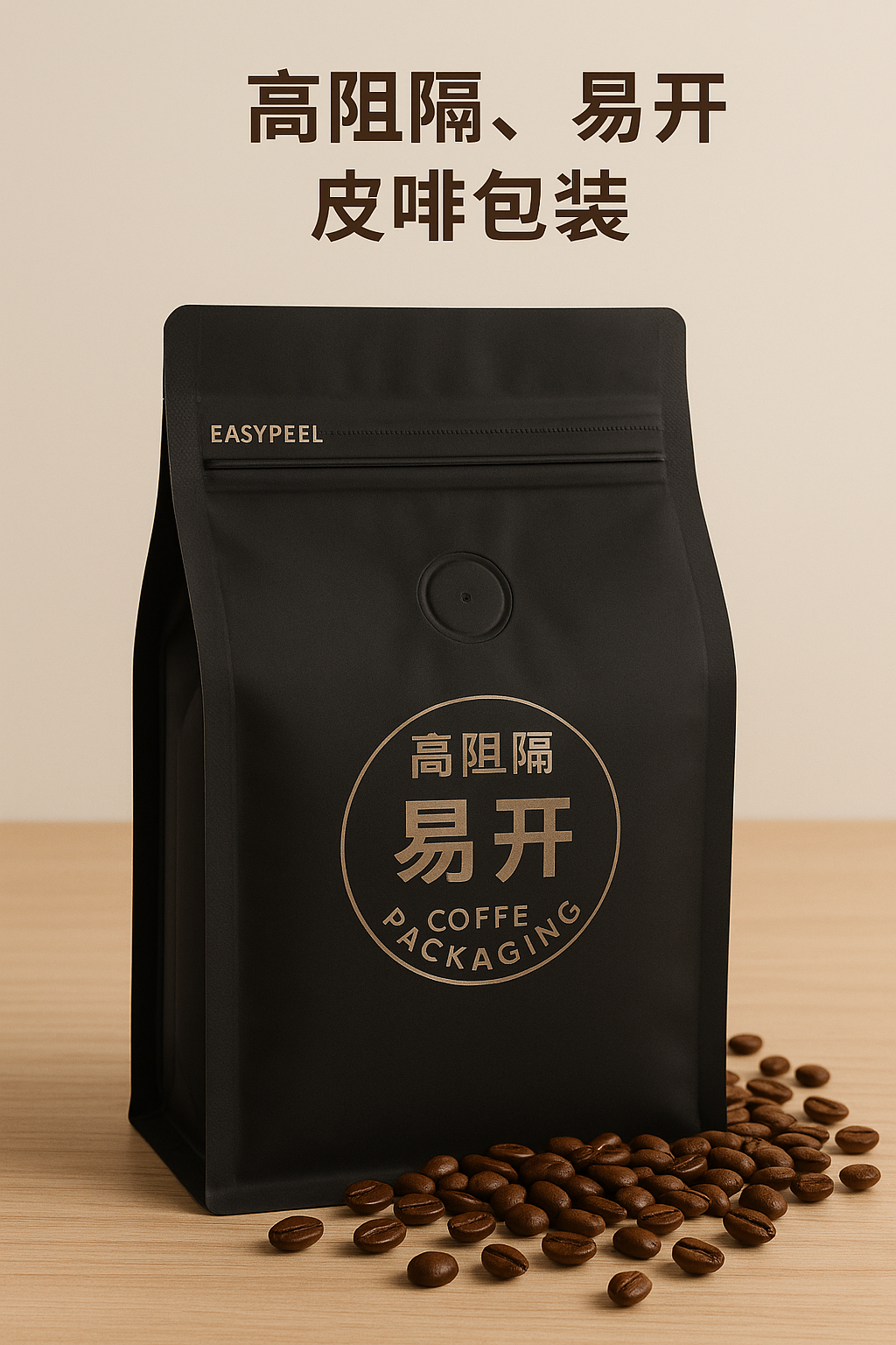 高阻隔咖啡包装示意图，展示复合膜与密封效果