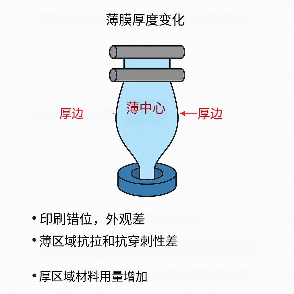 吹膜生产中薄膜厚度不均问题示意图