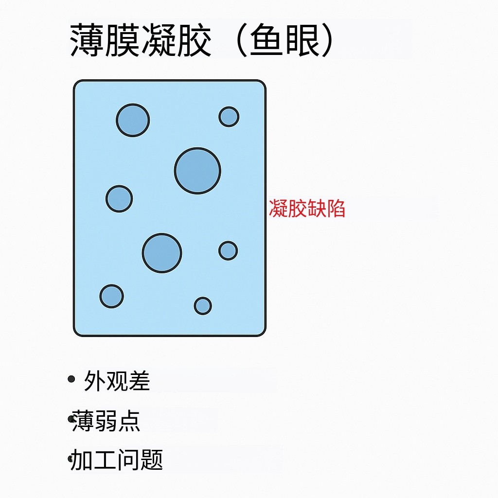 吹膜薄膜表面晶点鱼眼缺陷示意图