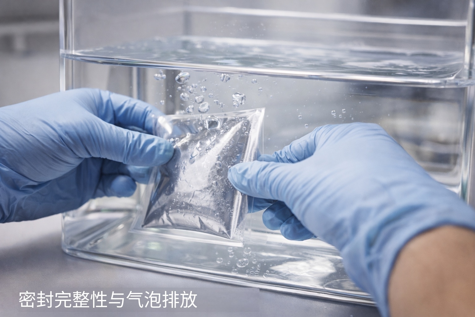 食品包装袋密封性检测（实验室水检/气泡法示意）