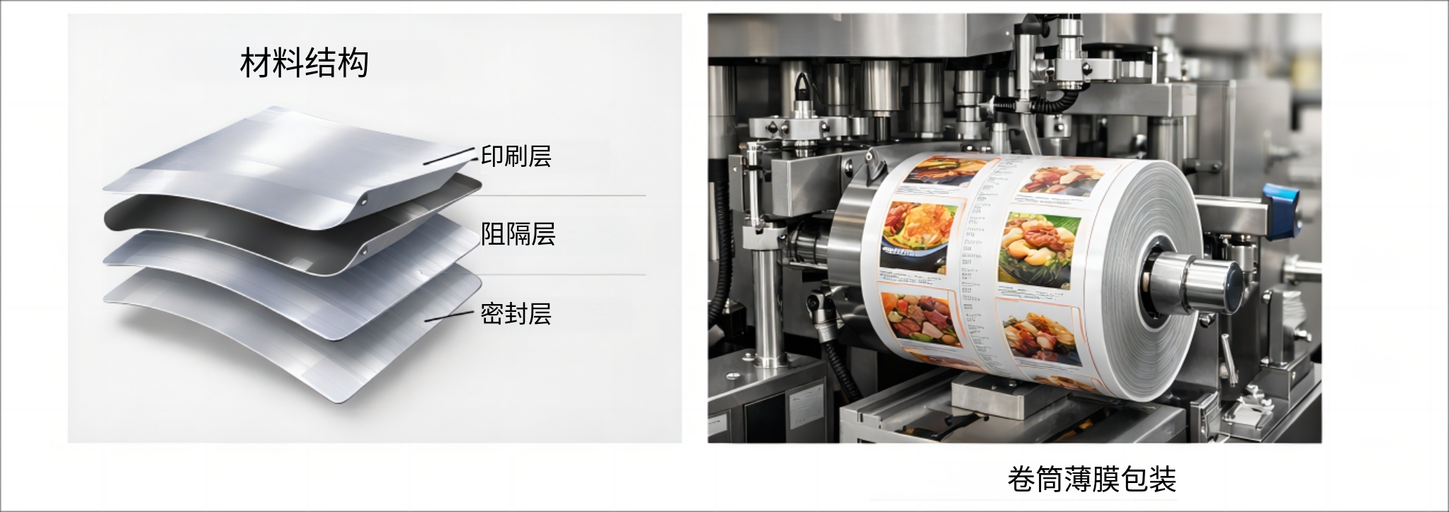 预制菜包装袋材质结构与阻隔层示意