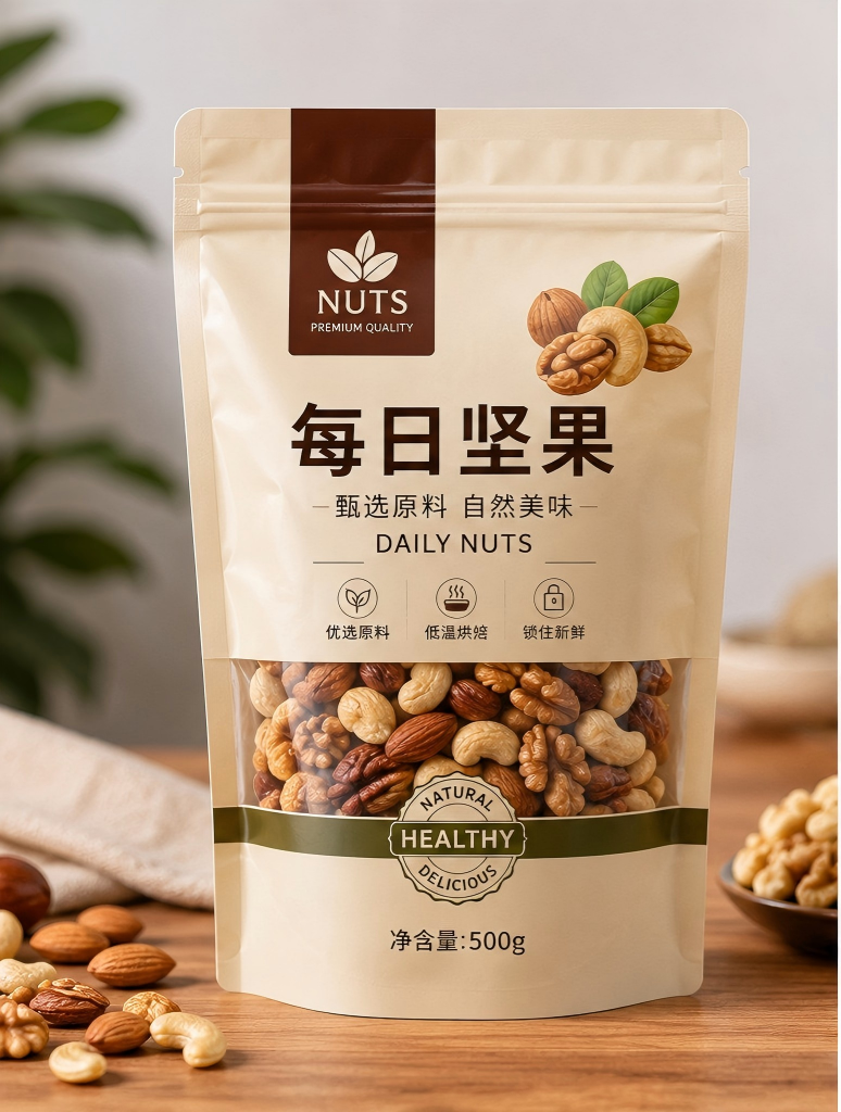 每日坚果自立拉链包装袋定制案例
