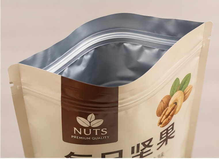 坚果包装袋拉链结构和复合膜内层细节